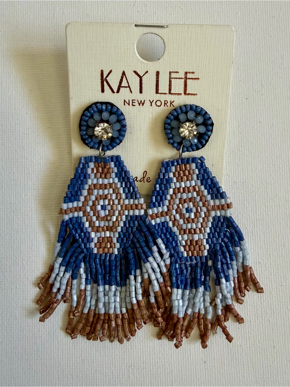 NEW Kaylee Boho Blue & Brown Beaded Fringe Drop Earrings💙